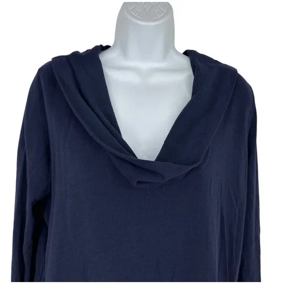 Lucy Womens Navy Blue Draped Neck Long Sleeve Hooded Pullover Top Size XL - Picture 2 of 8